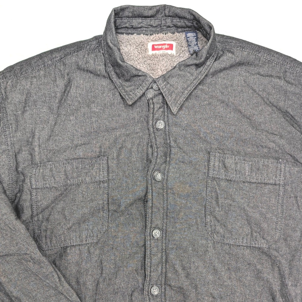 Wrangler Mens Sherpa Lined Flannel Jacket Dark Gray‎ Size 2XL